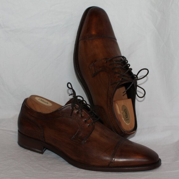 Johnston & Murphy Cap Toe Oxford Laceup Brown Italian Leather Men's Size 11 - Picture 1 of 16